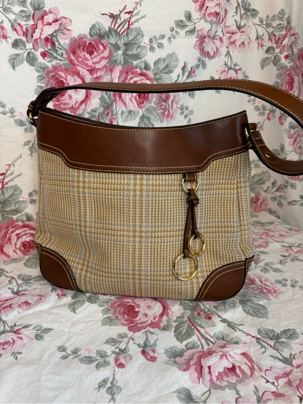 American Living Brown Plaid Shoulder Bag with Gold Hardware